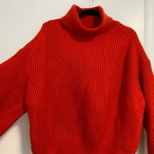 Bright Red Knit Turtleneck Sweater